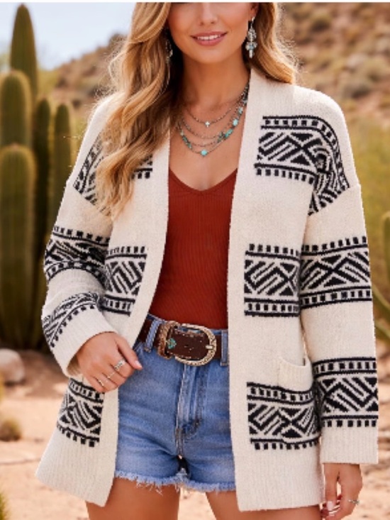 Joie Sweaters - Joie Cream Cardigan with Black Geometric Trim